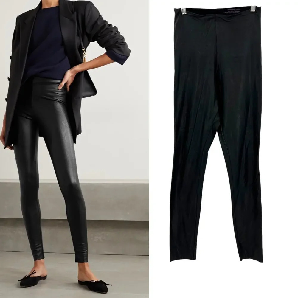 Commando Control Faux Stretch-Leather Leggings In Black Size Medium